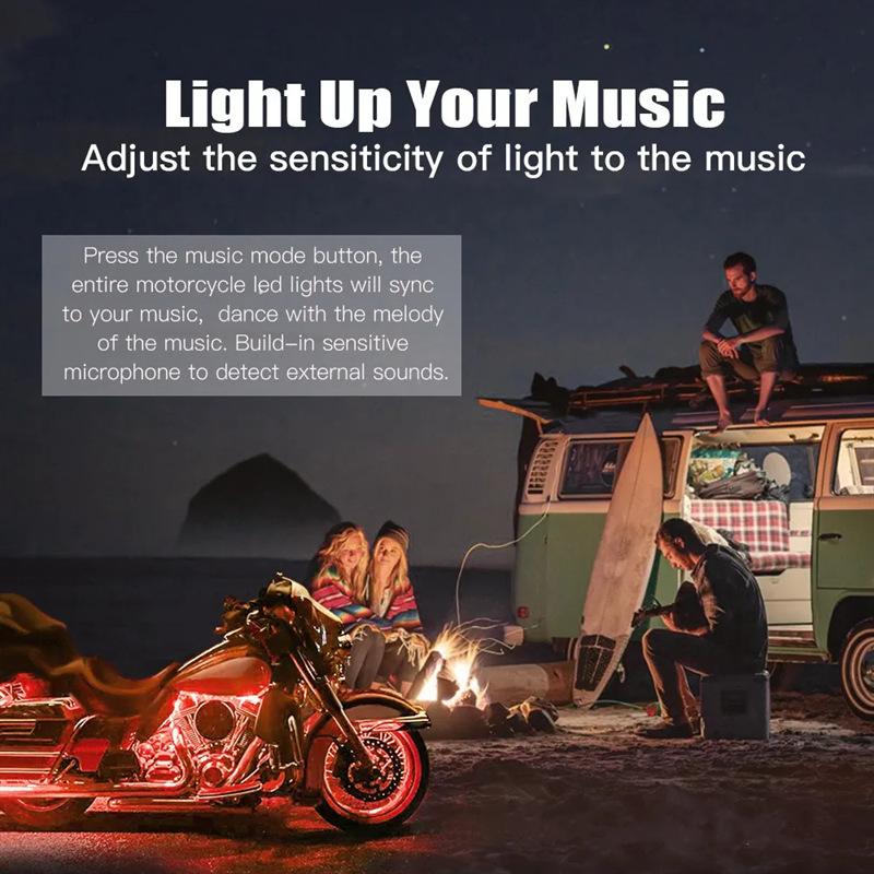 Cross-border hot-selling motorcycle light bar atmosphere light one to eight chassis light strip modified RGB music rhythm atmosphere light