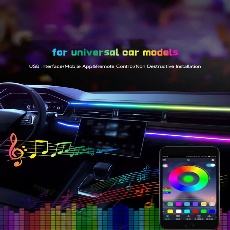 Source factory cross-border hot-selling car USB fantasy color streamer central control instrument panel atmosphere light footwell light atmosphere light