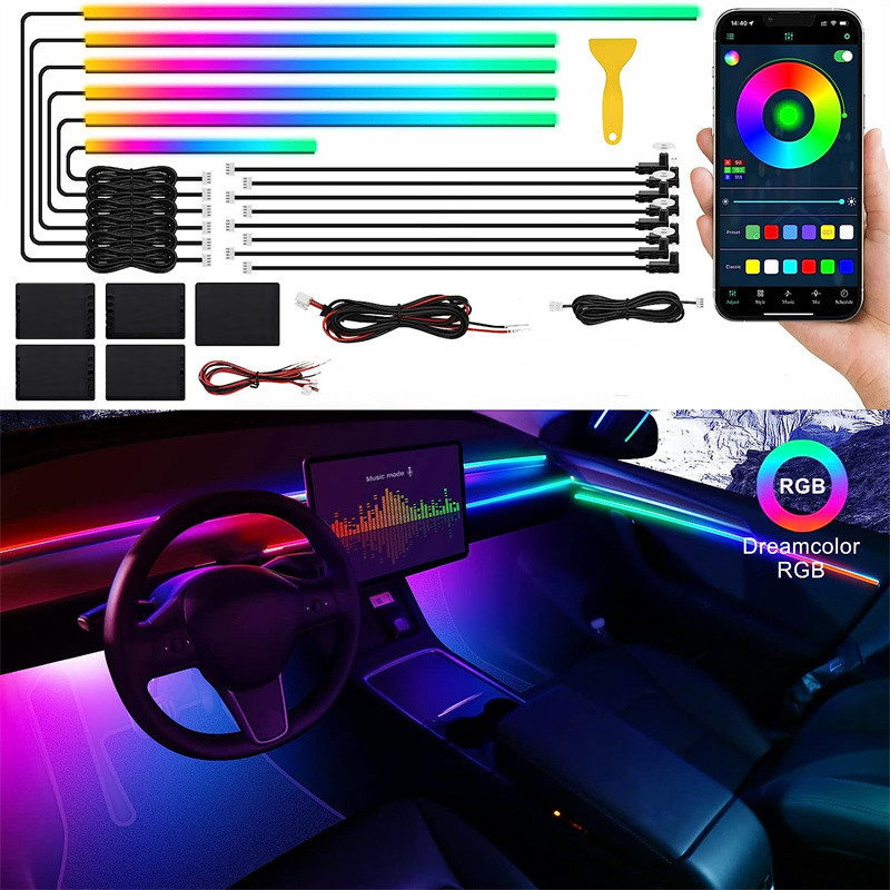 Cross-border hot-selling car acrylic atmosphere light fantasy color streamer light guide bar central control car music rhythm atmosphere light