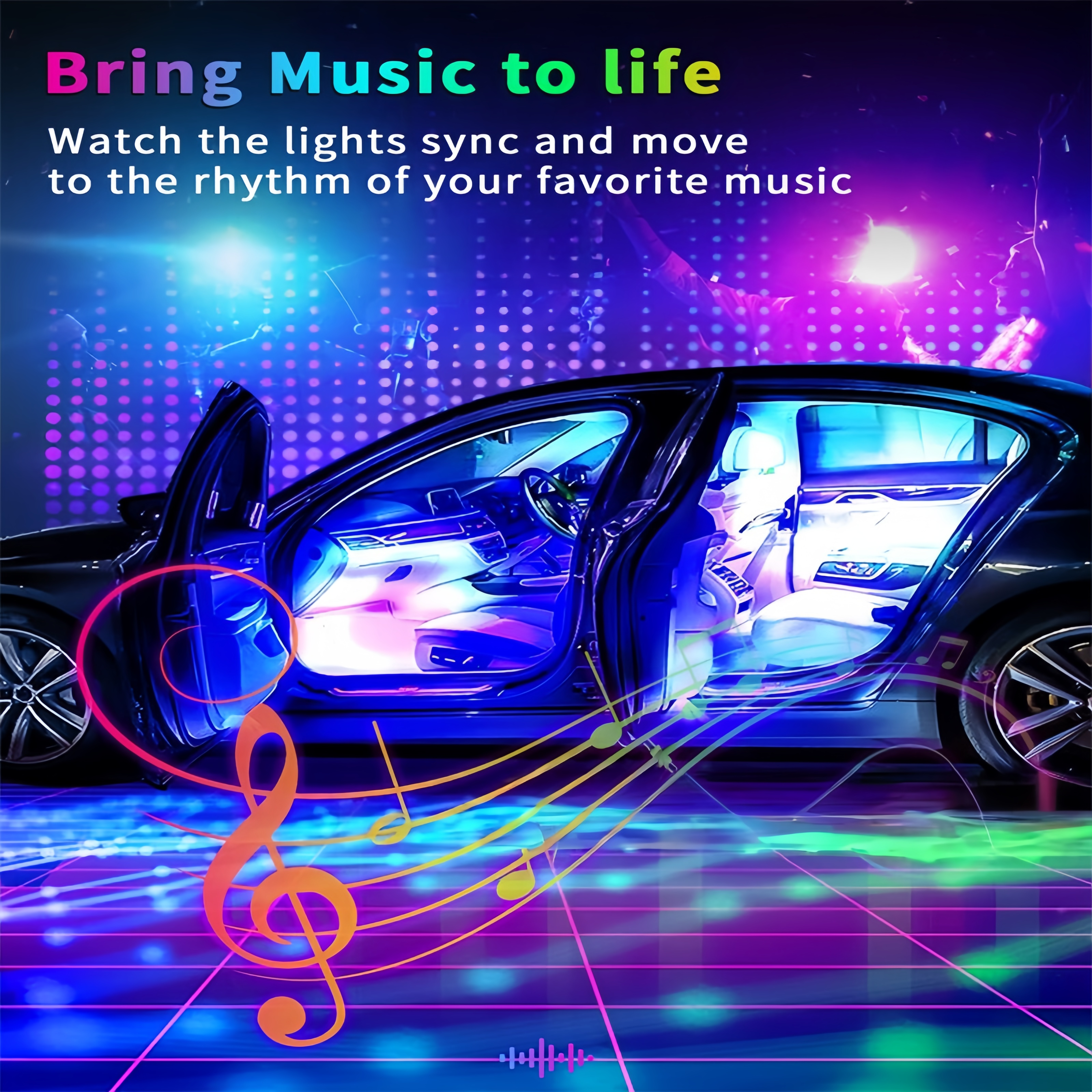 Cross-border exclusive APP car fantasy color foot well atmosphere light USB one to four foot bottom lights voice-controlled rhythm atmosphere light