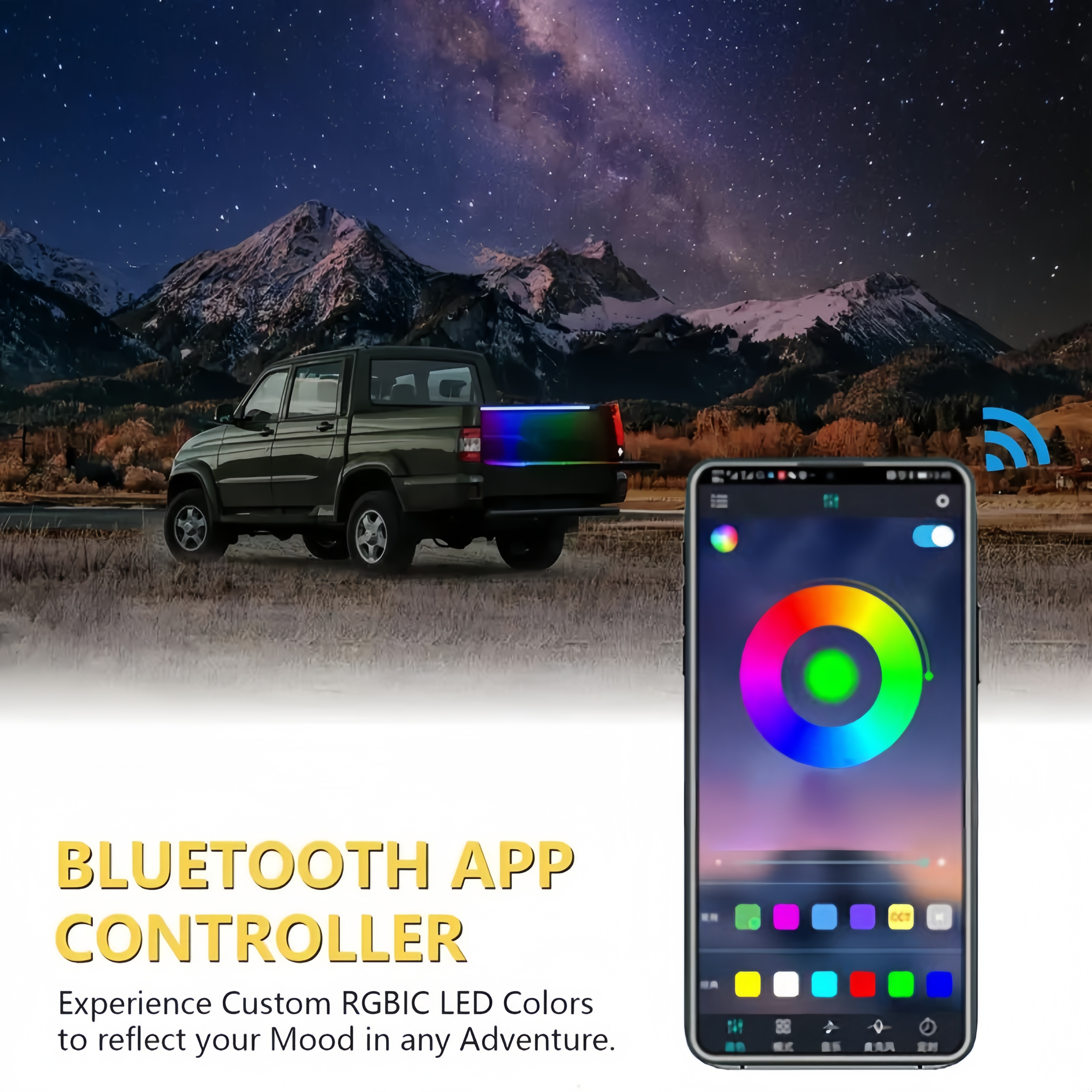 Source factory RGB pickup truck trunk lighting atmosphere light fantasy color one to two side pedal compartment light strip