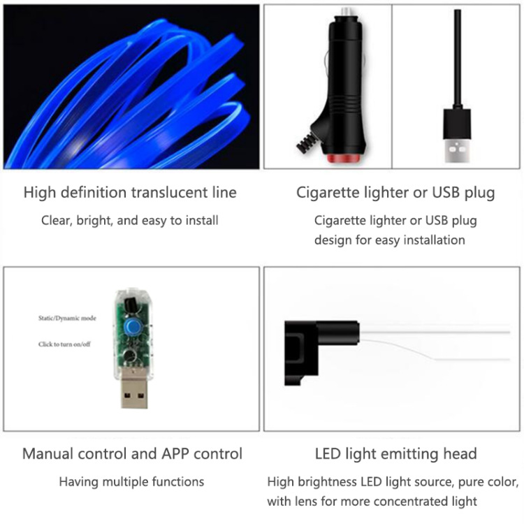Cross-border hot-selling car USB cold light atmosphere light instrument panel fiber optic light guide bar voice-controlled rhythm atmosphere light