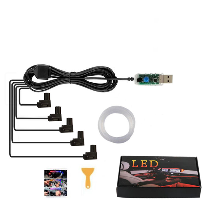Cross-border hot-selling car USB cold light atmosphere light instrument panel fiber optic light guide bar voice-controlled rhythm atmosphere light