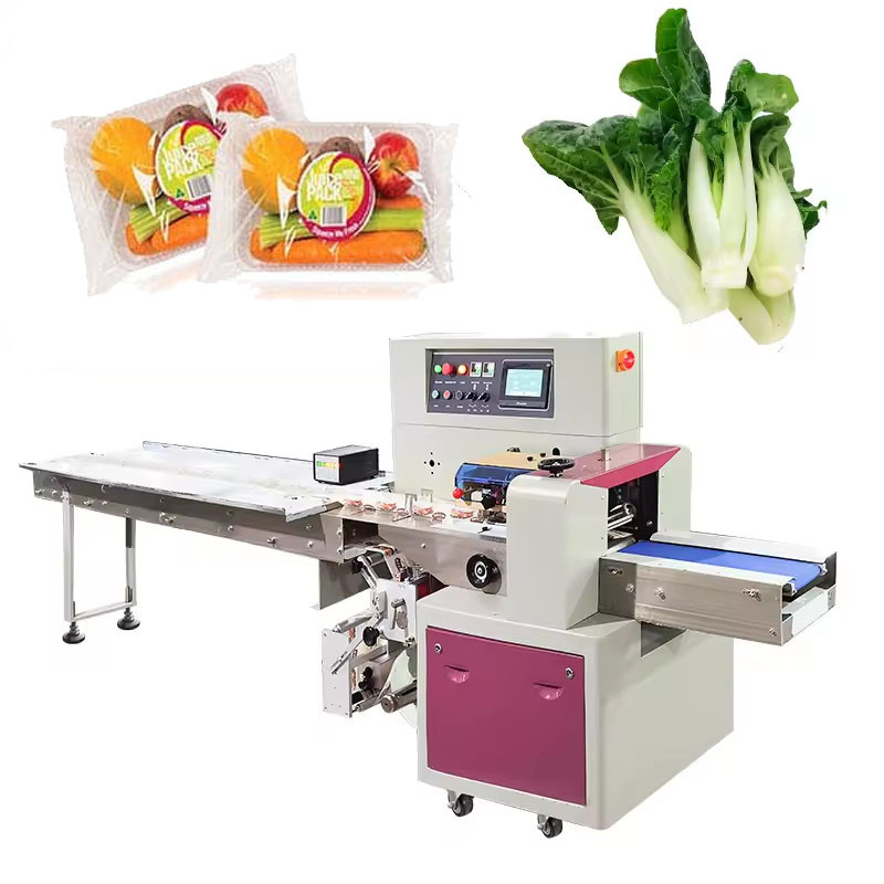 Automatic horizontal flow pack wrapping machine food packaging biscut bread vegtables chocolate