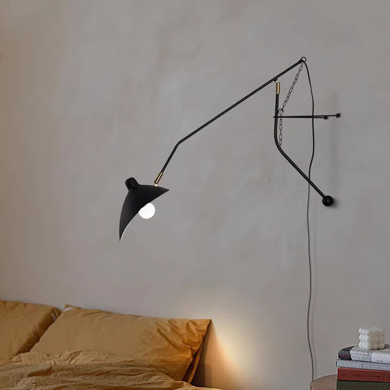 Retro rocker arm long pole lamp simple study lamp living room bedroom wall lamp