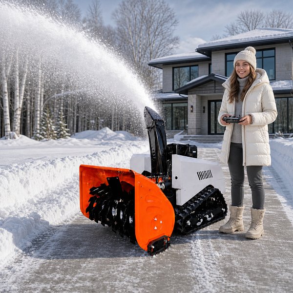 VOER 1000T-Pro 遥控扫雪机——适用于坡地和共用道路，控制距离达 500 米