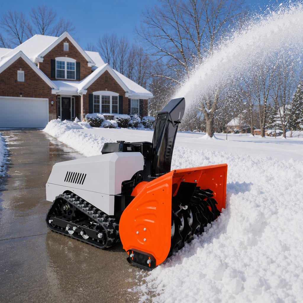 VOER 100 cm 遥控履带式抛雪机，配备 15 HP 发动机，抛雪距离 15 m