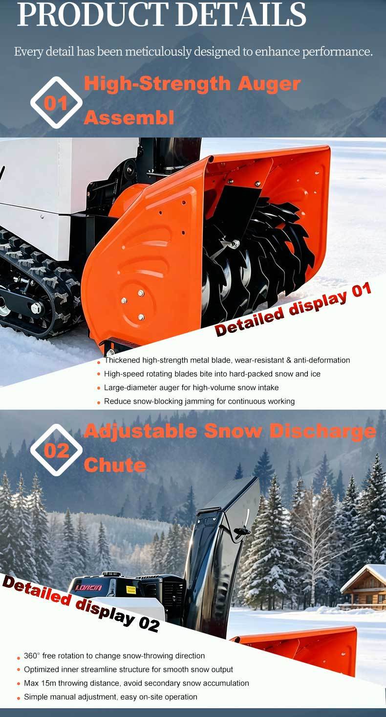 VOER 100 cm 遥控履带式抛雪机，配备 15 HP 发动机，抛雪距离 15 m