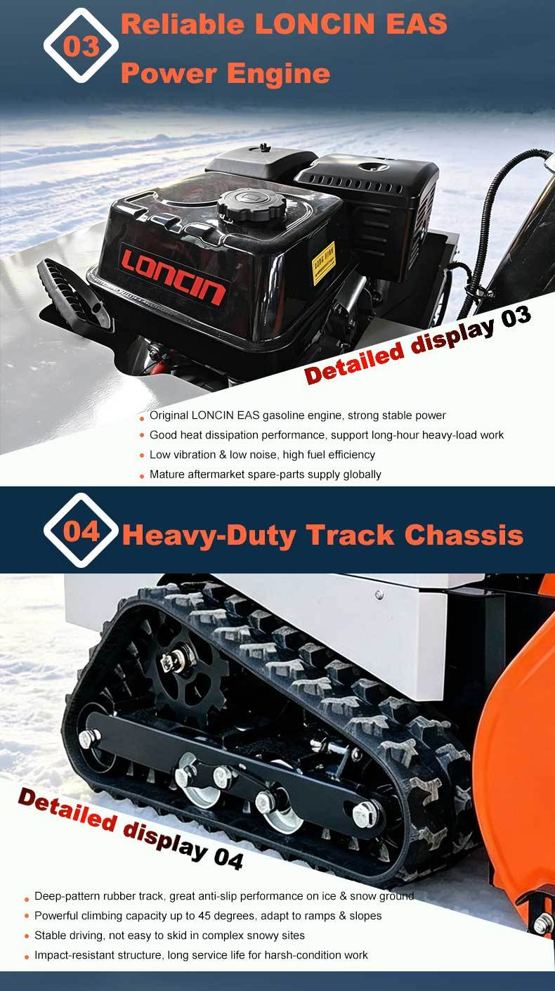 VOER 100 cm 遥控履带式抛雪机，配备 15 HP 发动机，抛雪距离 15 m