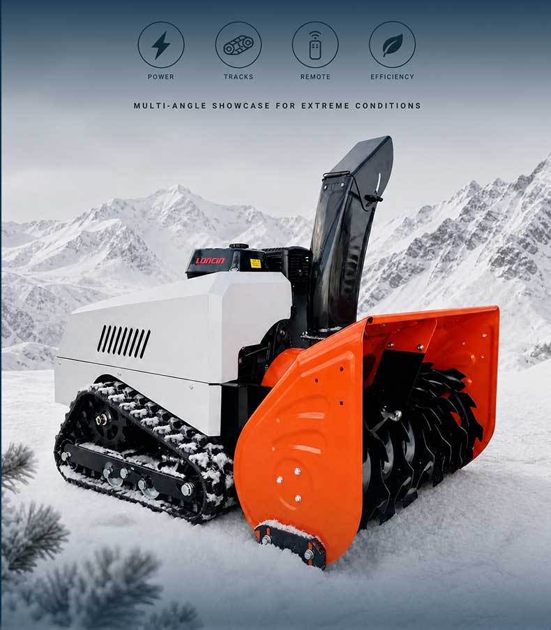VOER 100 cm 遥控履带式抛雪机，配备 15 HP 发动机，抛雪距离 15 m