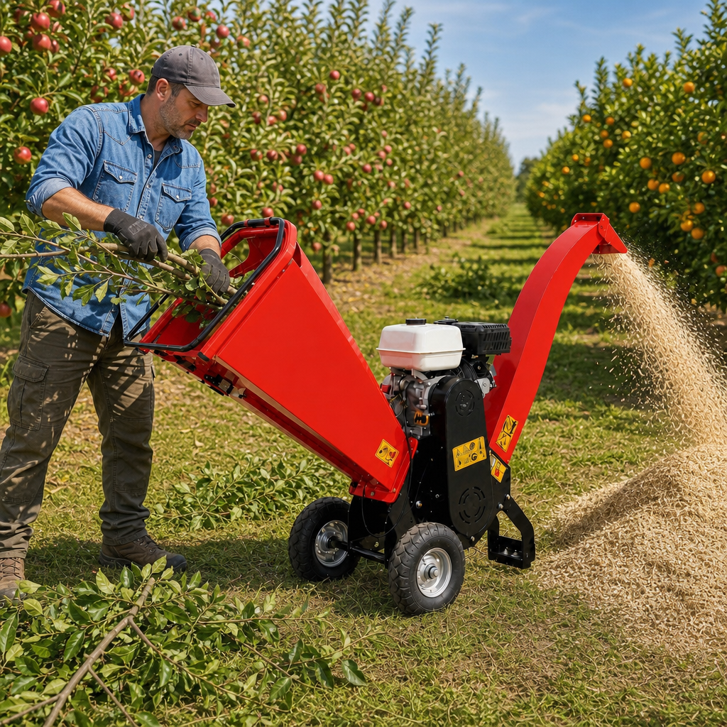Compact Petrol Wood Chipper For Orchard Pruning And Green Waste Clean-Up