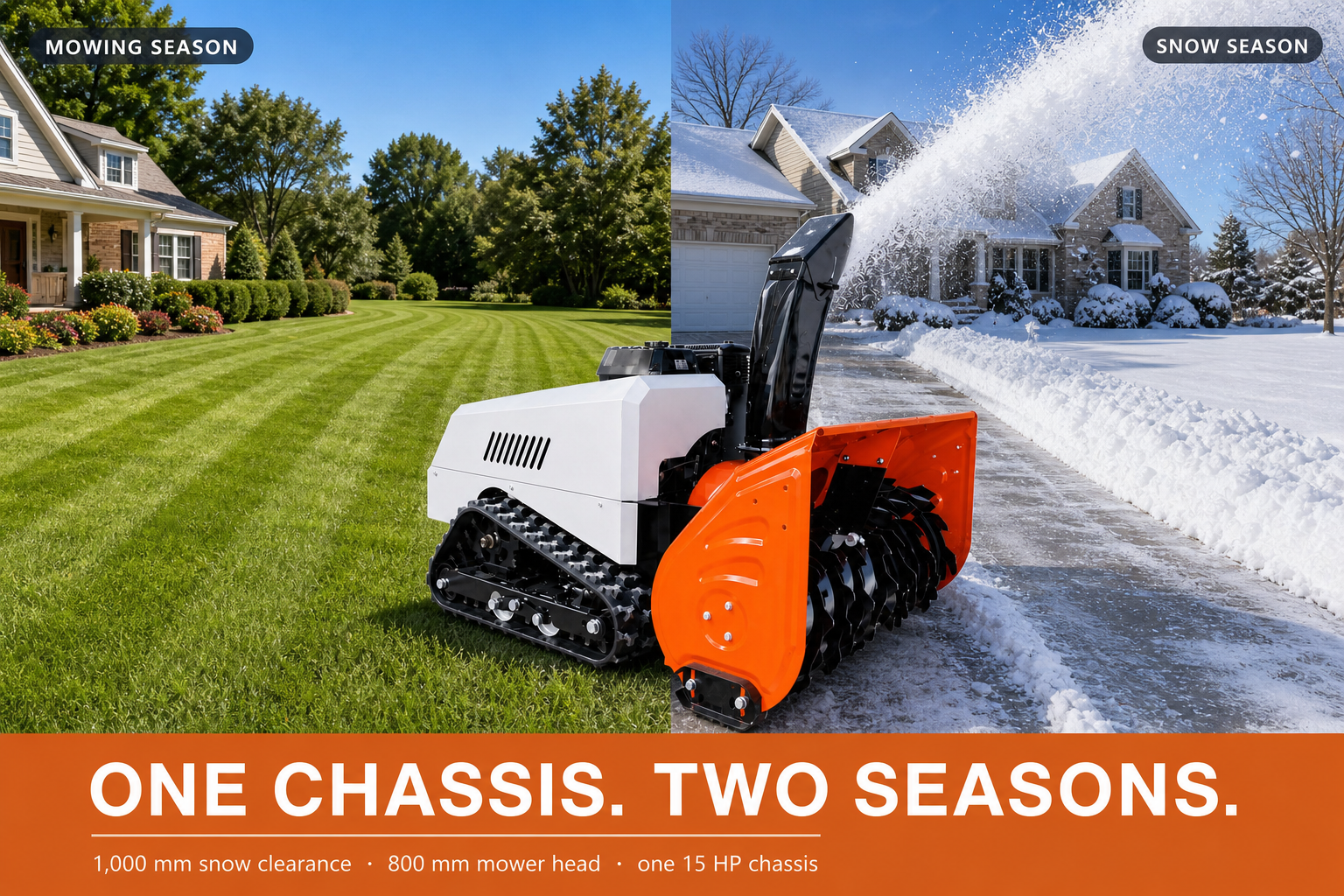 100 cm Remote Control Tracked Snow Blower With 15 HP Engine And 15 m Throw