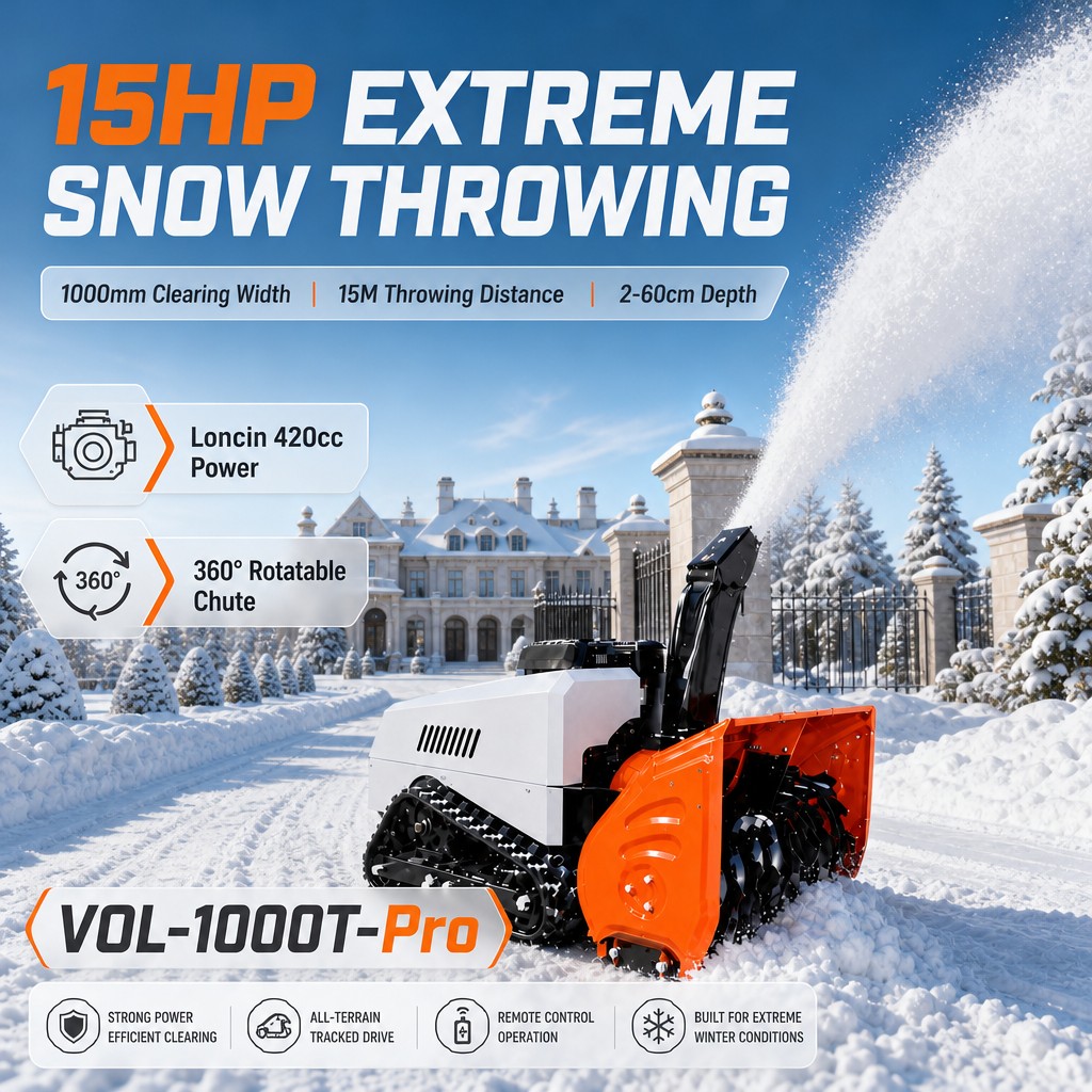 VOER 1000T-Pro：履带式抛雪机，可清理卡车铲雪板无法到达的区域