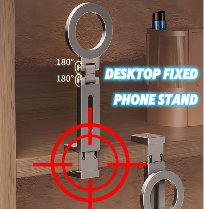 Foldable table-side fixed metal mobile phone holder