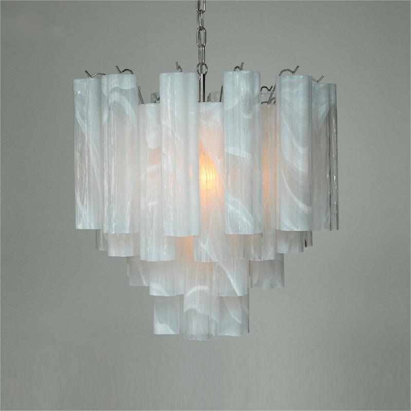 French living room pink glass chandelier light luxury retro villa staircase crystal chandelier