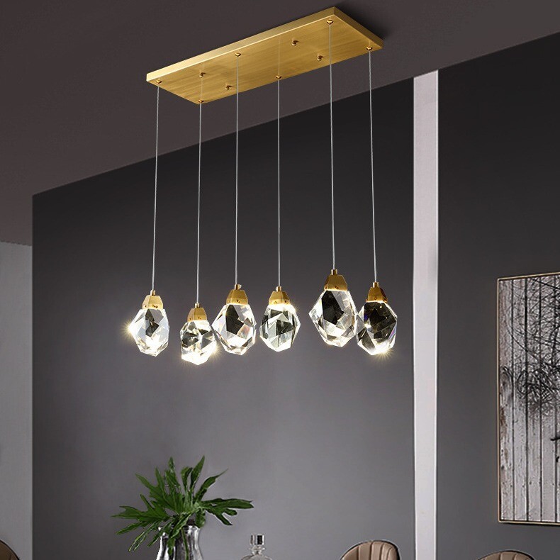 LED all-copper crystal stair chandelier postmodern Nordic simple restaurant lamp duplex villa stairwell chandelier