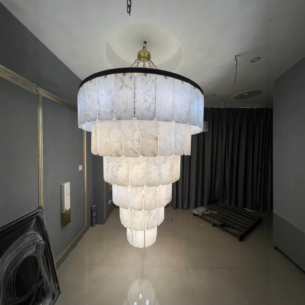 High Quality Spanish Modern Luxury Gold Alabaster Chandelier