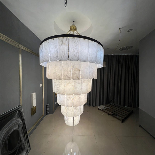 High Quality Spanish Modern Luxury Gold Alabaster Chandelier