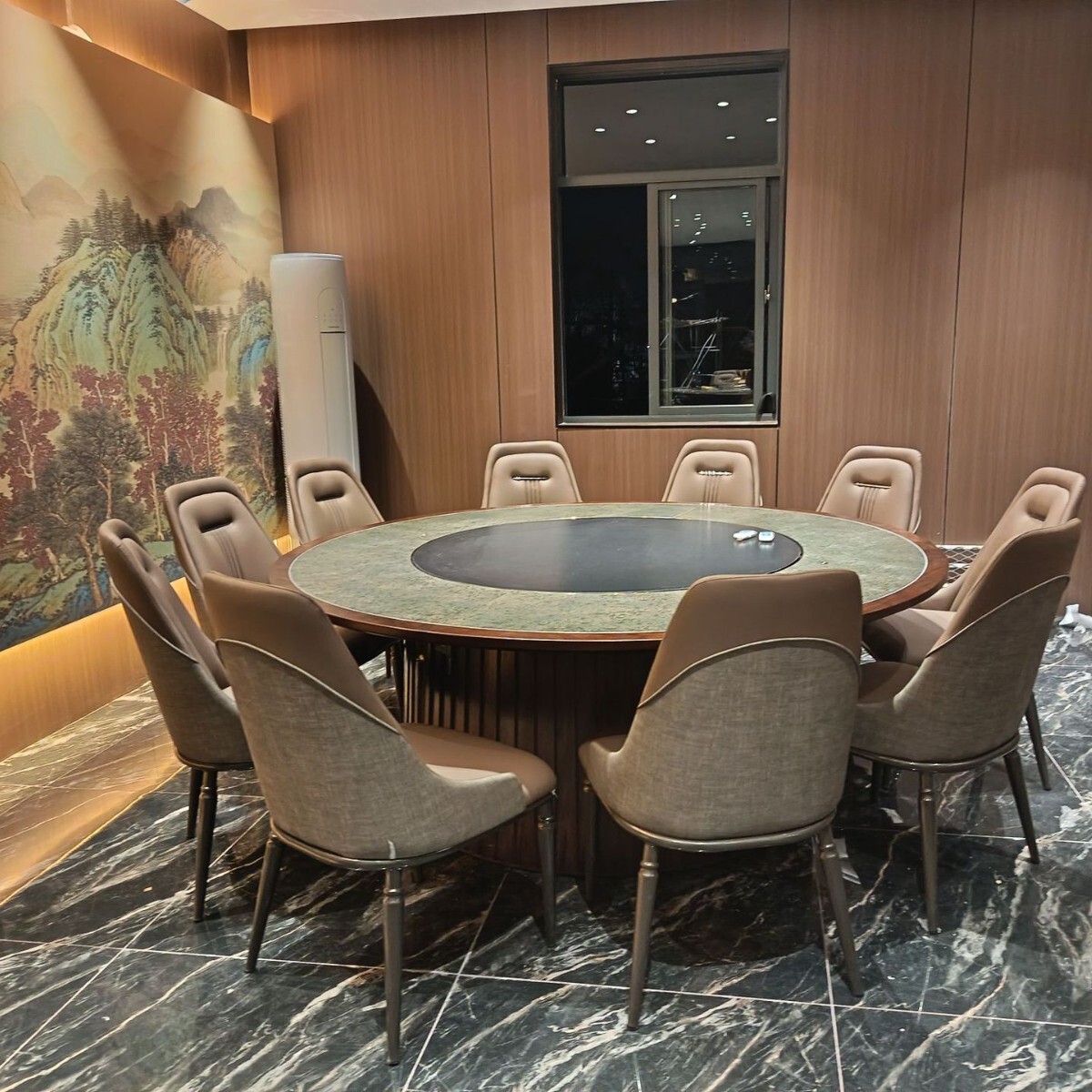 Electric round table hotel minimalist large round table dining restaurant club electric round table for 12 people, hotel furniture, guesthouse private room round.