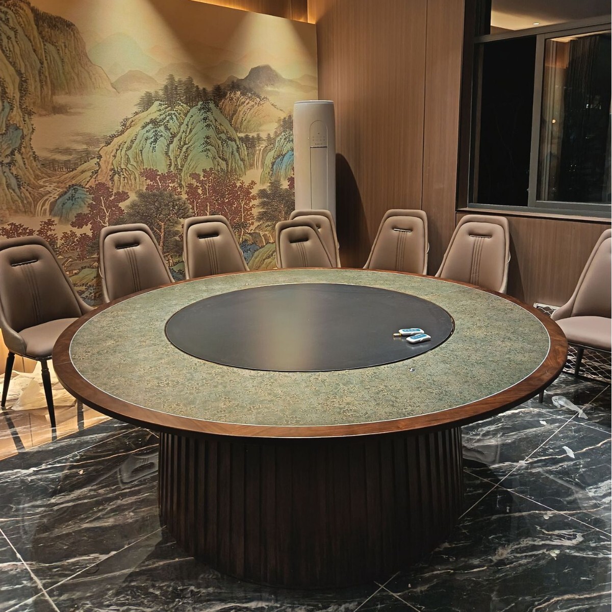 Electric round table hotel minimalist large round table dining restaurant club electric round table for 12 people, hotel furniture, guesthouse private room round.