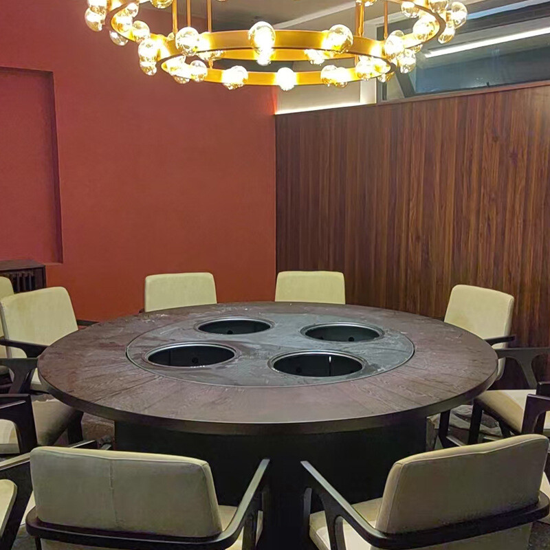 Electric dining table for 15 people, suitable for hotels and banquet halls, with a Chinese-style solid wood hot pot table accommodating up to 18 people for clubs and guest houses.