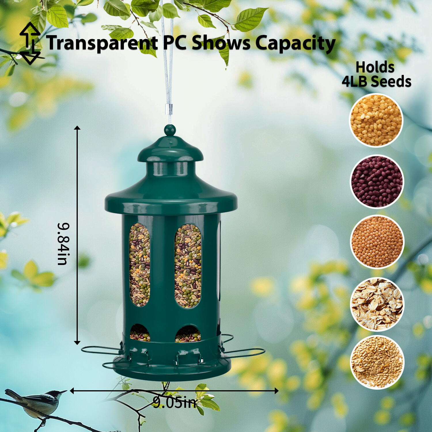 b Mangeoire pour oiseaux Lantern - vert foncé