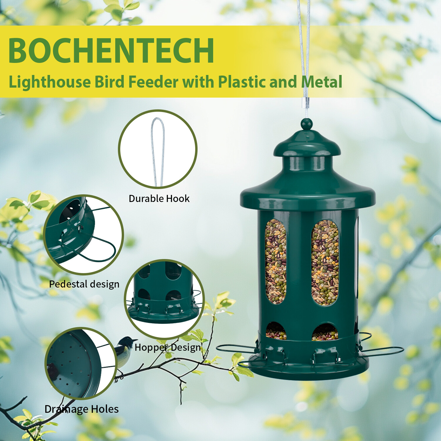 b Mangeoire pour oiseaux Lantern - vert foncé