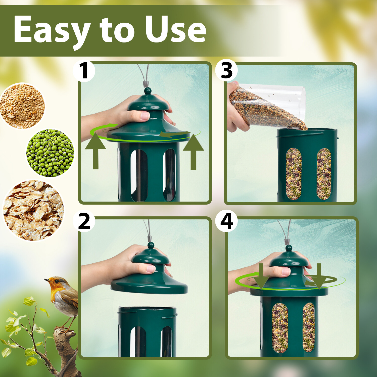 b Mangeoire pour oiseaux Lantern - vert foncé