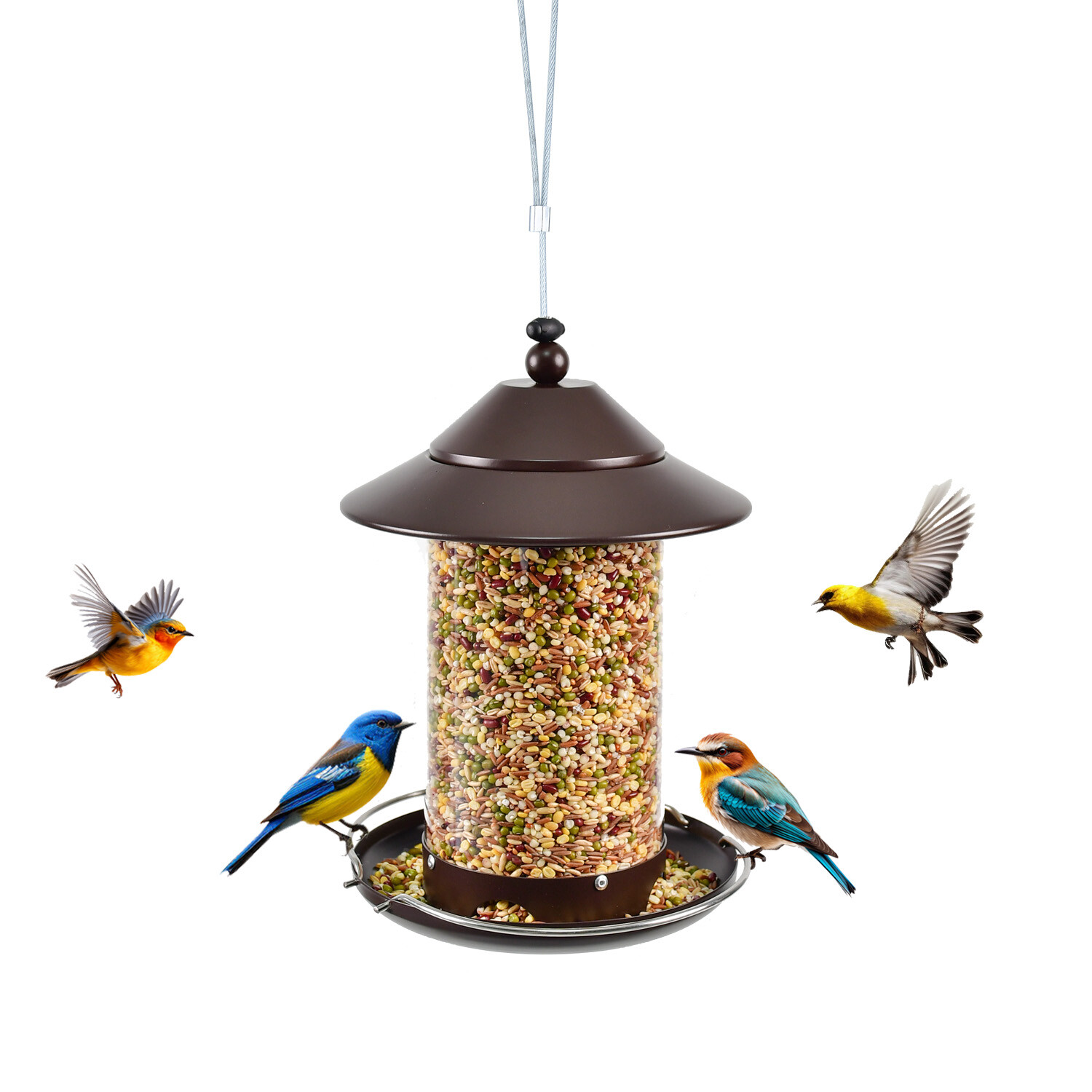 p Shop round tube PC bird feeder - brown