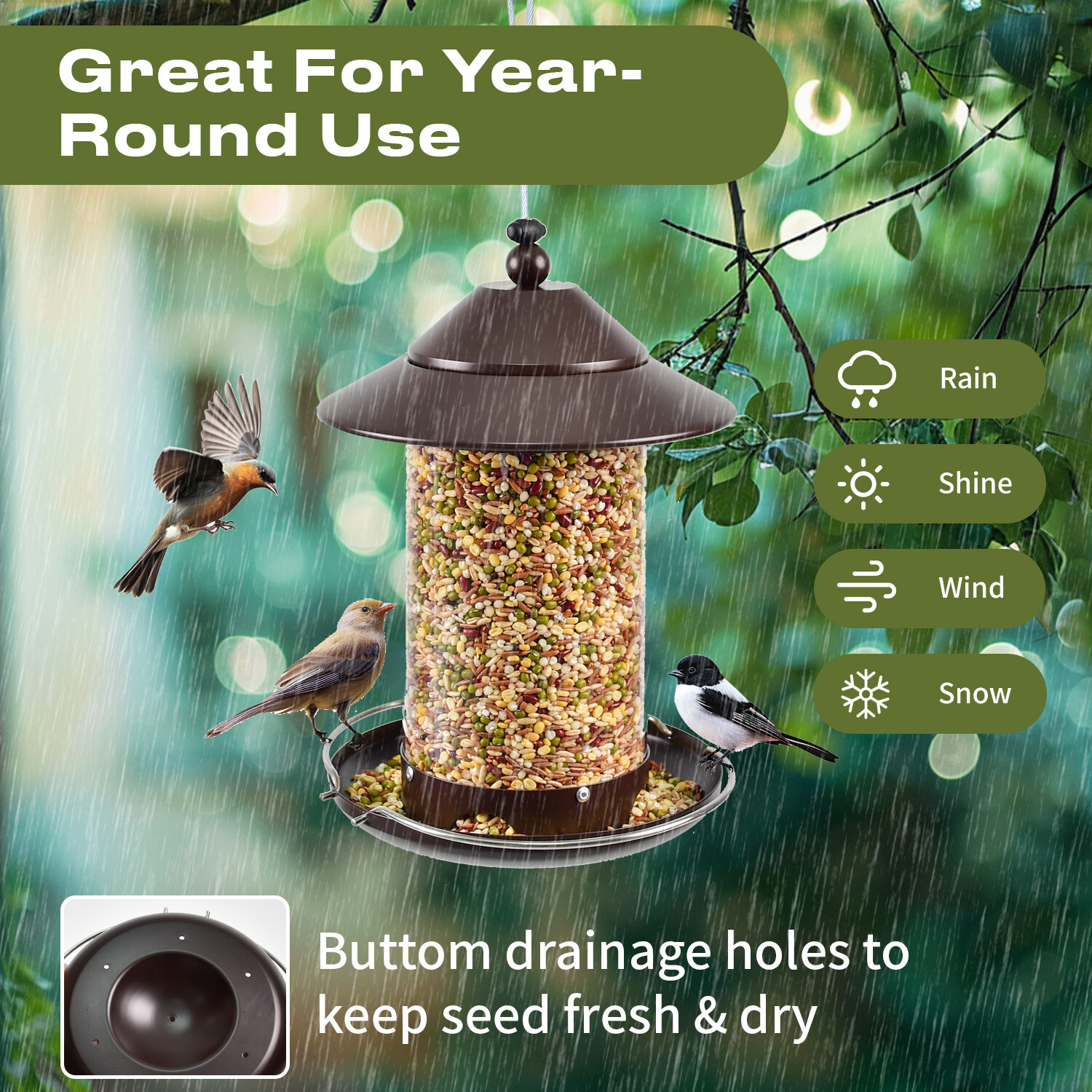 p Shop round tube PC bird feeder - brown