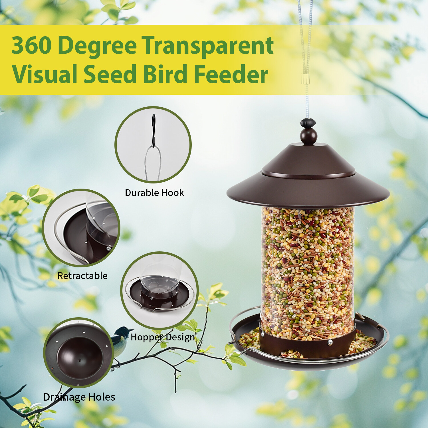 p Shop round tube PC bird feeder - brown