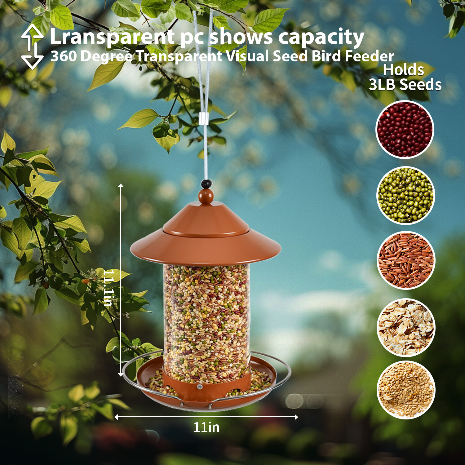 z Shop round tube PC bird feeder - red copper
