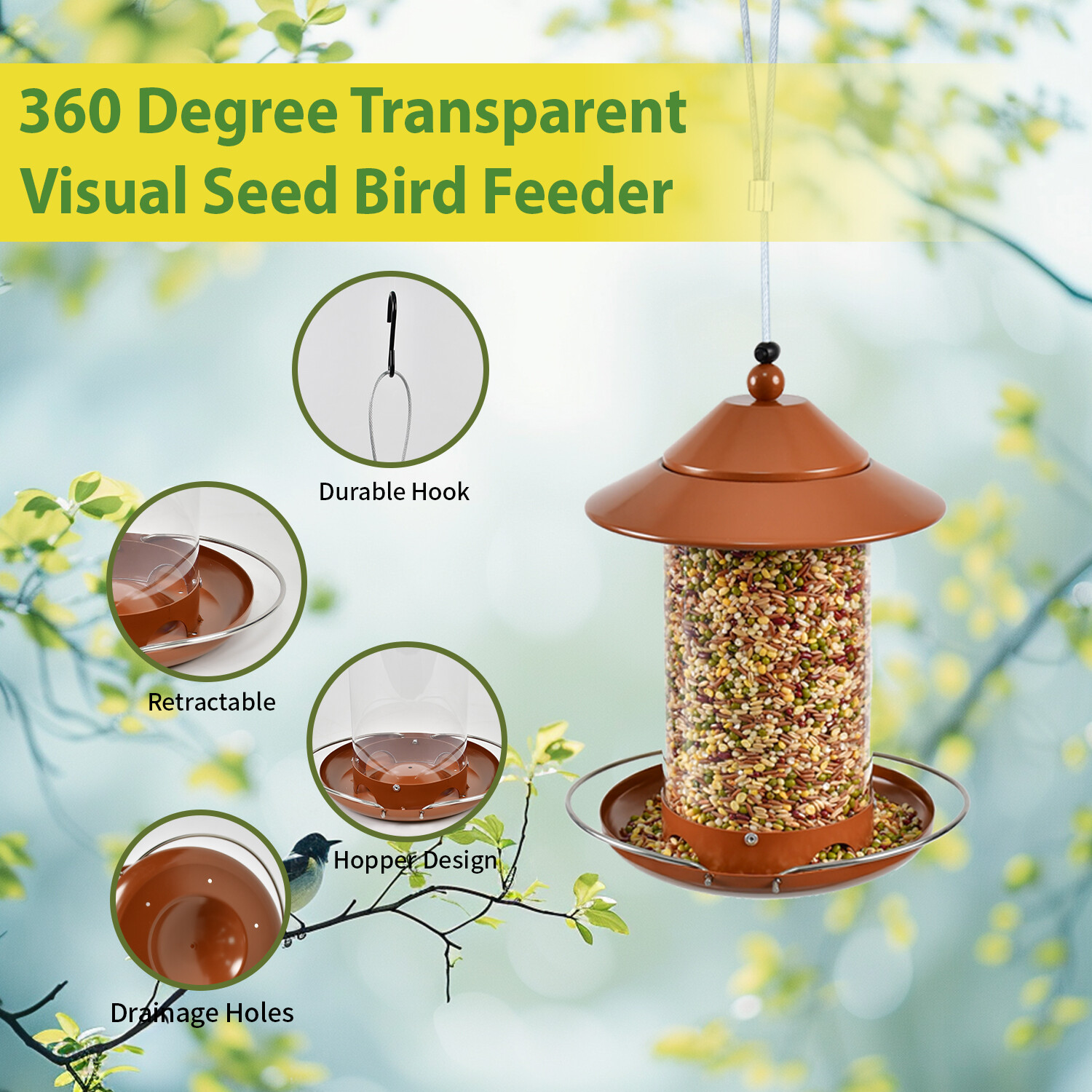 z Shop round tube PC bird feeder - red copper