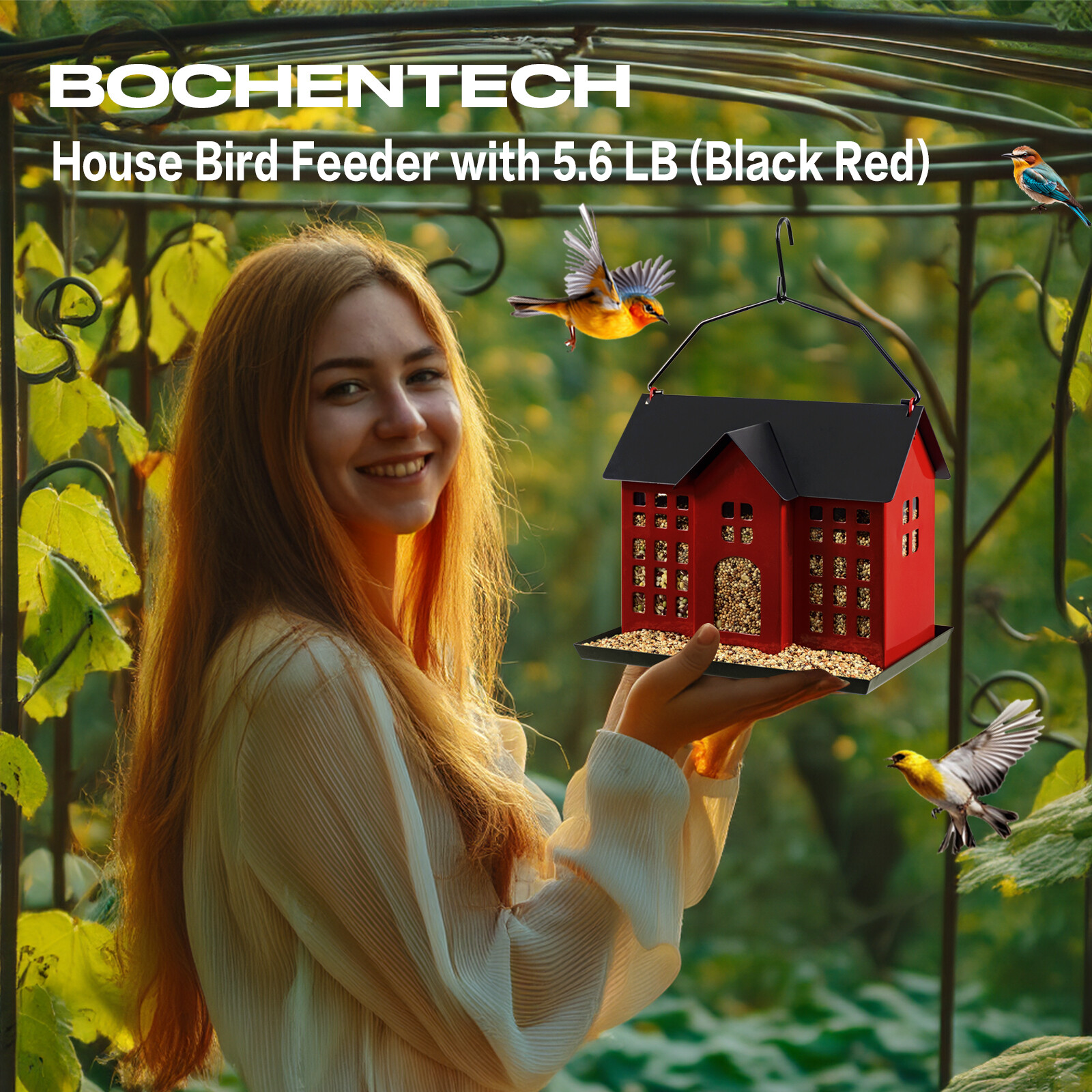 Mangeoire à oiseaux bicolore noir et rouge photo