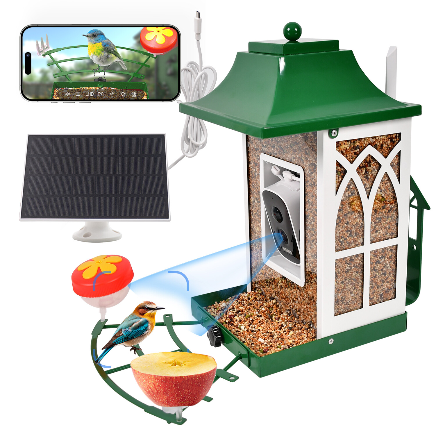 Mangeoire intelligente verte pour oiseaux