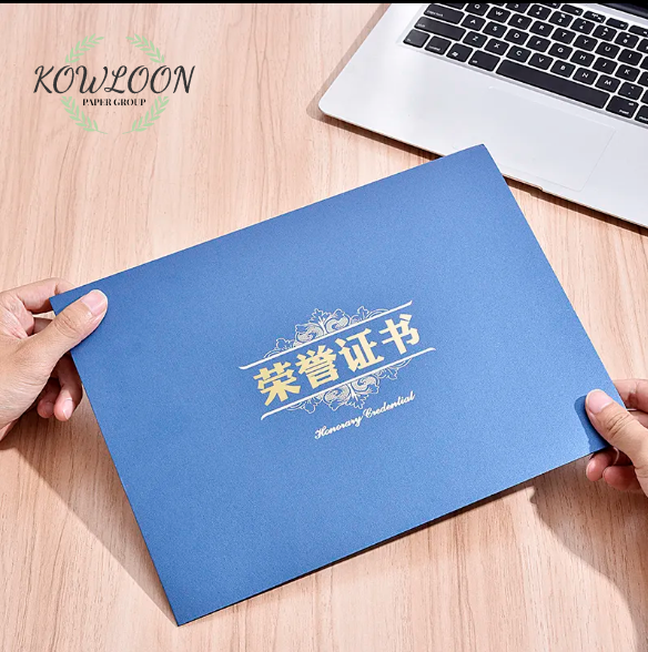 Free design and custom A4 hardcover folder art paper gold plated cover certificate display folder.