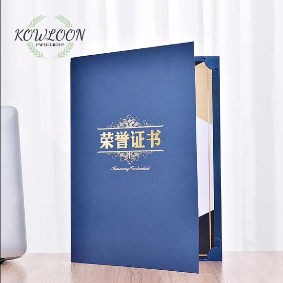 Free design and custom A4 hardcover folder art paper gold plated cover certificate display folder.