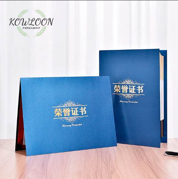 Free design and custom A4 hardcover folder art paper gold plated cover certificate display folder.