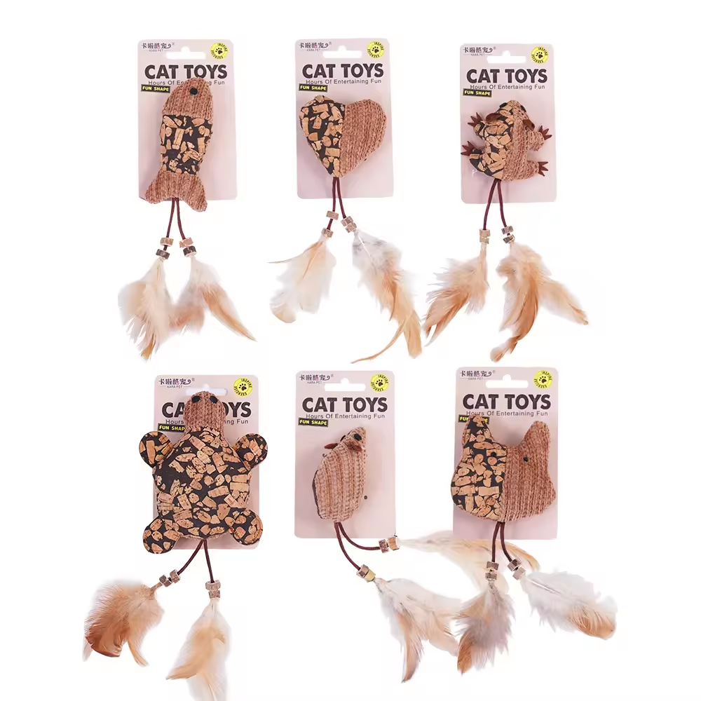 Manufacturer Wholesale Cork Frog Mouse Cat Toy With Feather