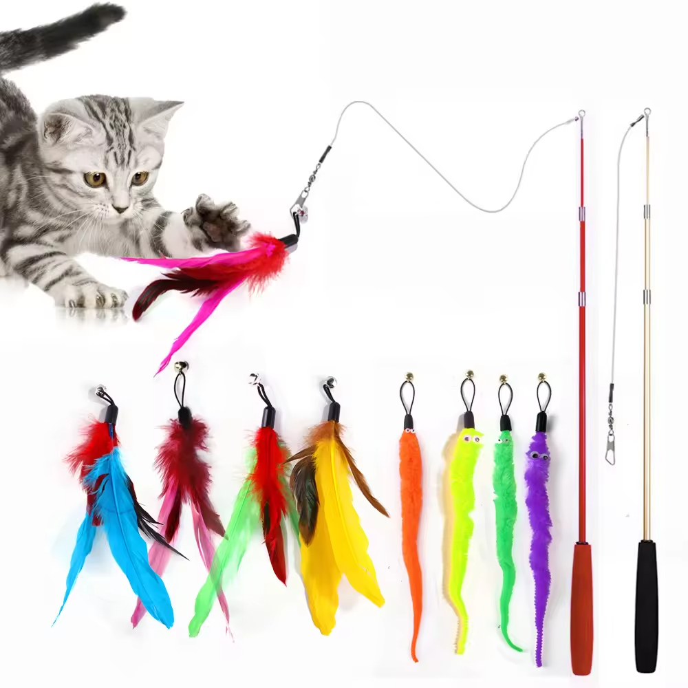 Manufacturer Wholesale 11 Pcs Feather Replaceable Cat Teaser Toys Set
