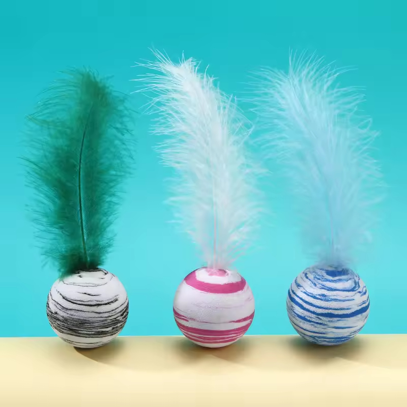 Manufacturer Wholesale pink Blue Black Feather Cat Ball Toy