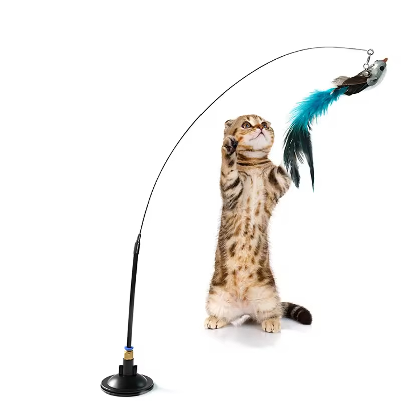 Manufacturer Wholesale pink Blue Feather Sucker Cat Teaser Toys