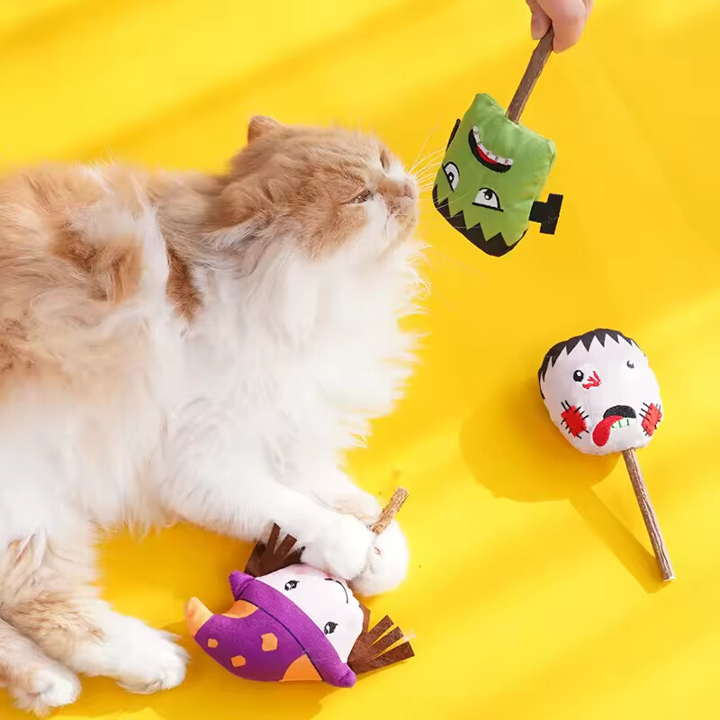 Manufacturer Wholesale Halloween Design Cat Stick Wooden Toy
