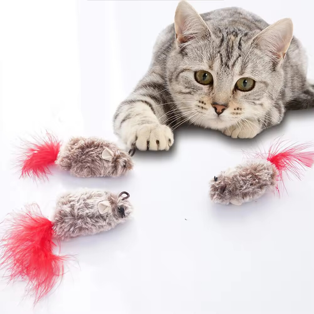 Manufacturer Wholesale Plush Mouse Feather Interactive Cat Toy