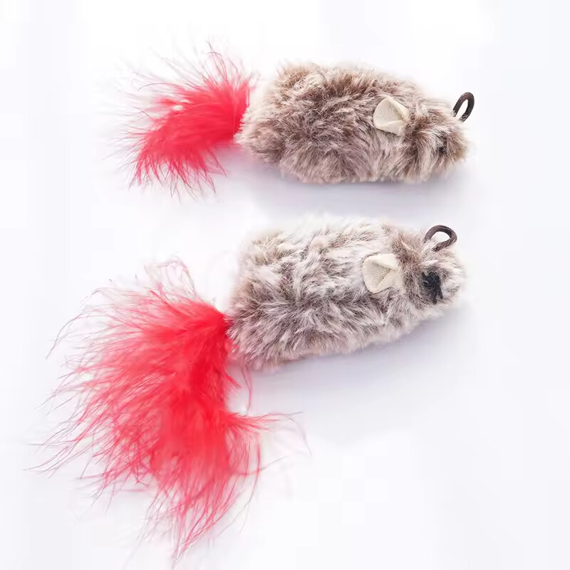 Manufacturer Wholesale Plush Mouse Feather Interactive Cat Toy