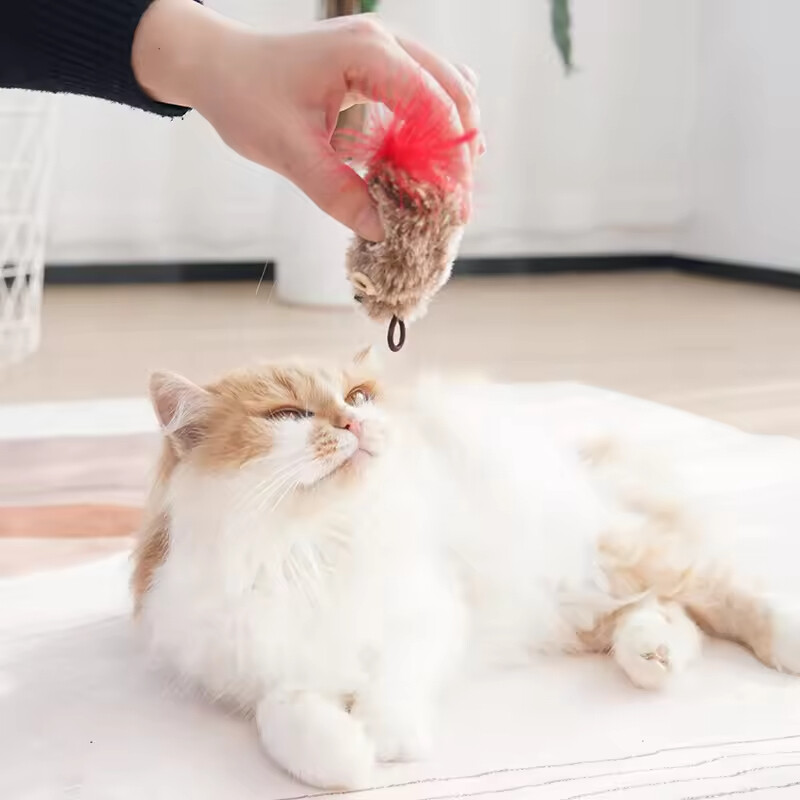 Manufacturer Wholesale Plush Mouse Feather Interactive Cat Toy