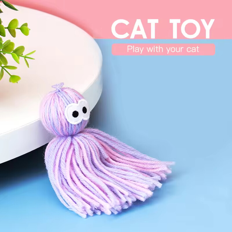 Manufacturer Wholesale Cat Teasing Stick Elastic Plush Ball Cat Plush Toy Ball