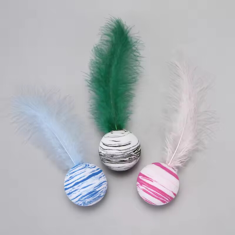 Manufacturer Wholesale pink Blue Black Feather Cat Ball Toy