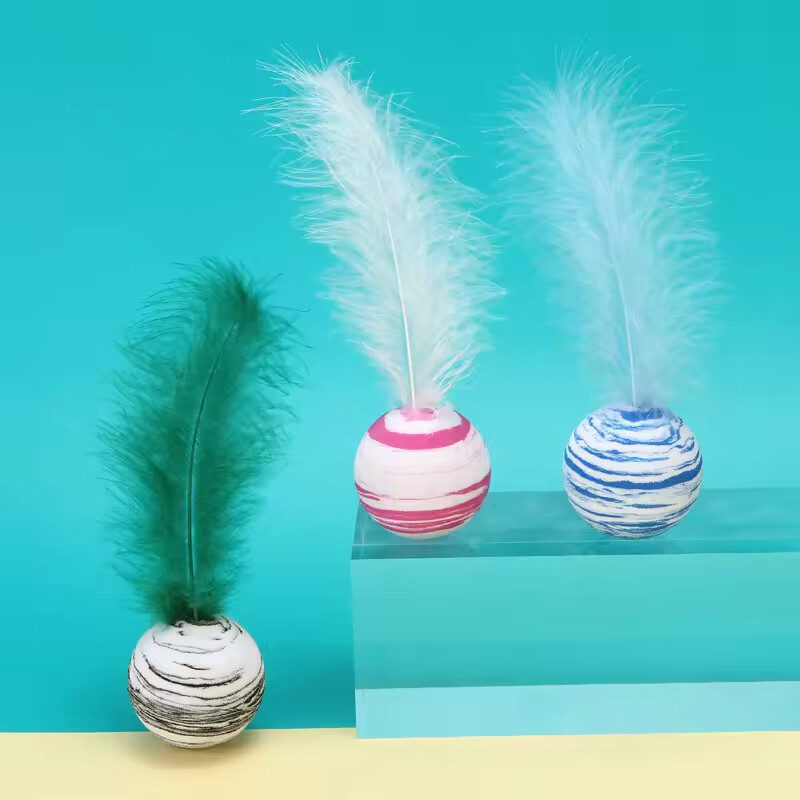 Manufacturer Wholesale pink Blue Black Feather Cat Ball Toy