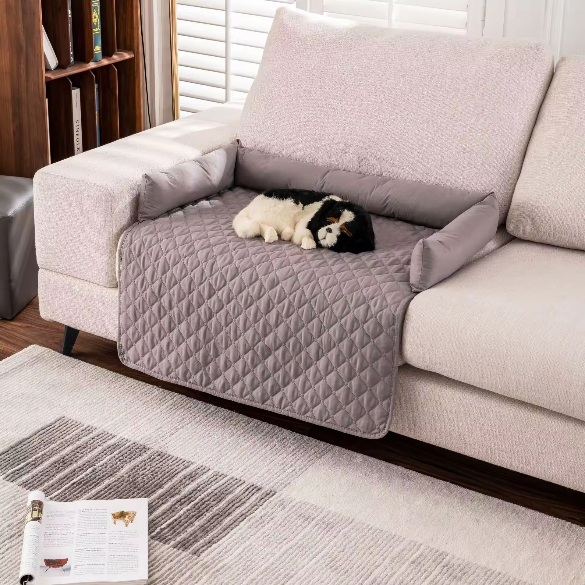 Wholesale Manufacturer Pet Supplier Grid Design Large Dog Sofa Bed